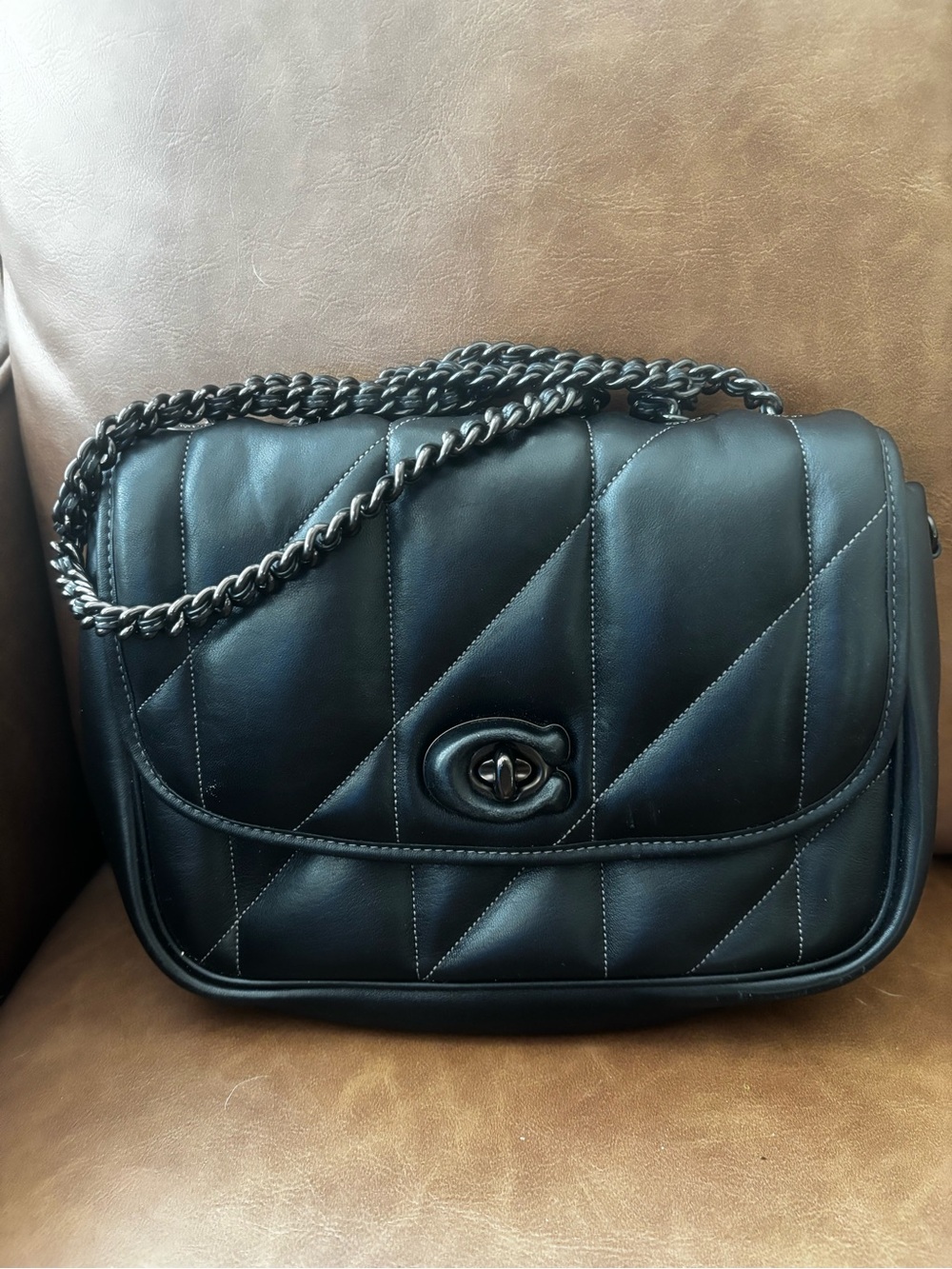 Madison Quilted Black Leather Shoulder Bag